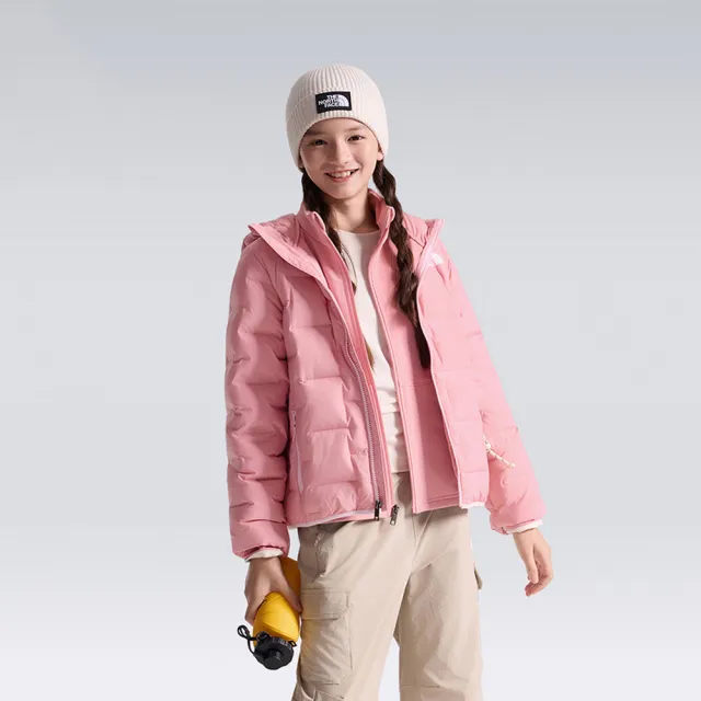 【The North Face】北面兒童粉色DWR防潑水連帽羽絨外套|8J7RNO9