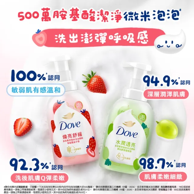 【Dove 多芬】果萃微米沐浴慕斯400gx4入(草莓覆盆子香/青梨麝香葡萄香)