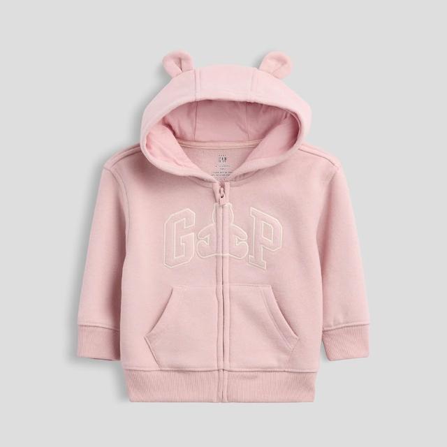 【GAP】嬰兒VintageSoft布萊納小熊Gap Logo拉鍊連帽運動衫-多色任選(910784)