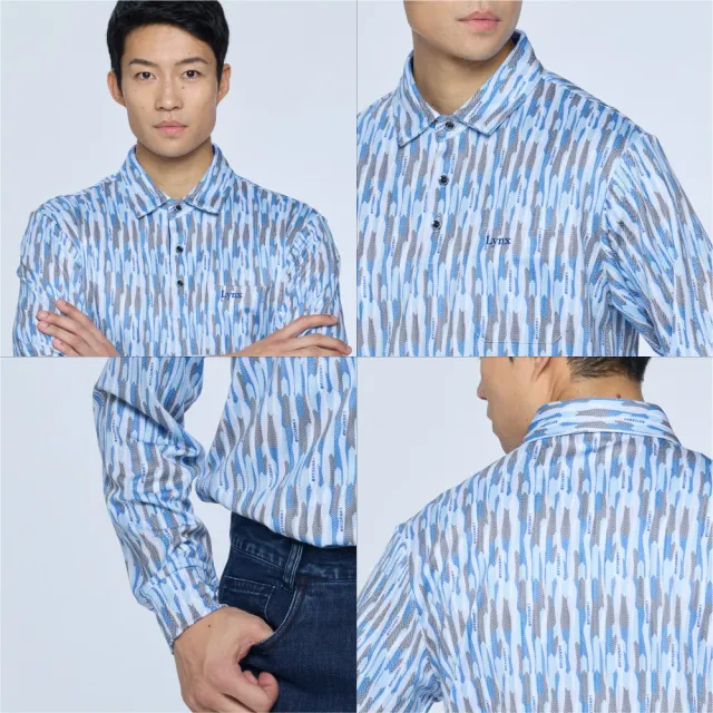 【Lynx Golf】男款吸濕排汗滿版印花胸前口袋長袖POLO衫/高爾夫球衫(二色)