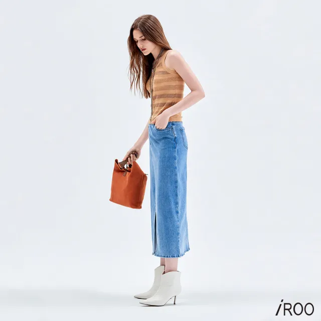 【iROO】摩卡咖條削尖針織小背心
