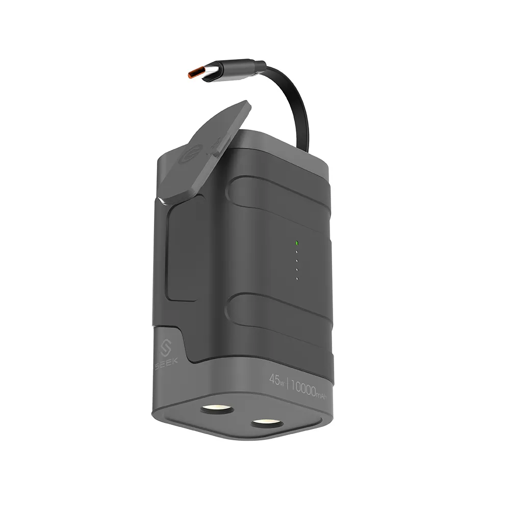 【SEEK】45W 10000mAh 防水伸縮線行動電源PW-130(IP66等級防塵防水認證、露營、登山、手電筒)