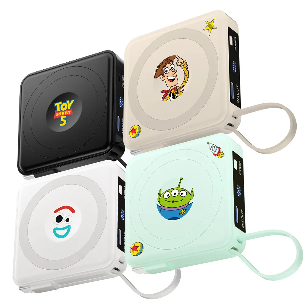 【YOMIX 優迷】迪士尼玩具總動員四合一安芯超迷你20W快充5000mAh半固態磁吸行動電源(自帶Type-C線)