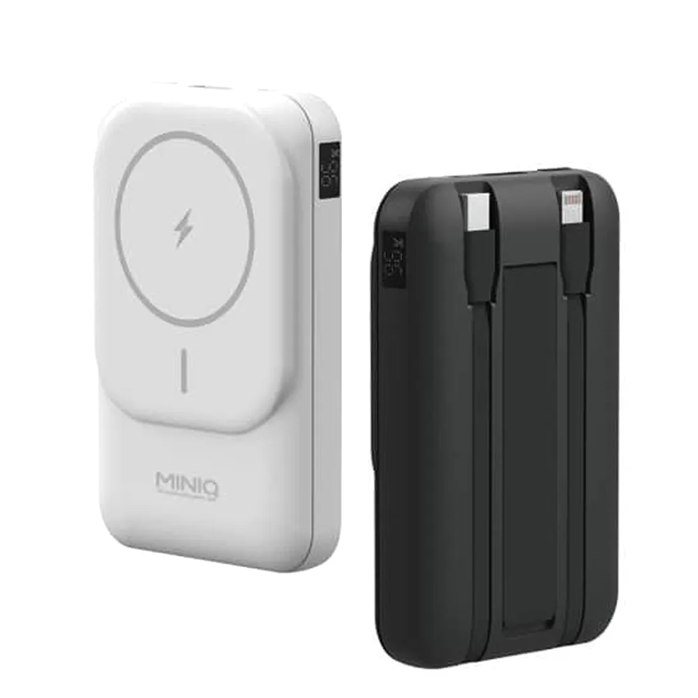 【MINIQ】台灣製造 10000mAh 20W 自帶雙線/數顯/磁吸無線閃充行動電源(MD-BP075-Qi)