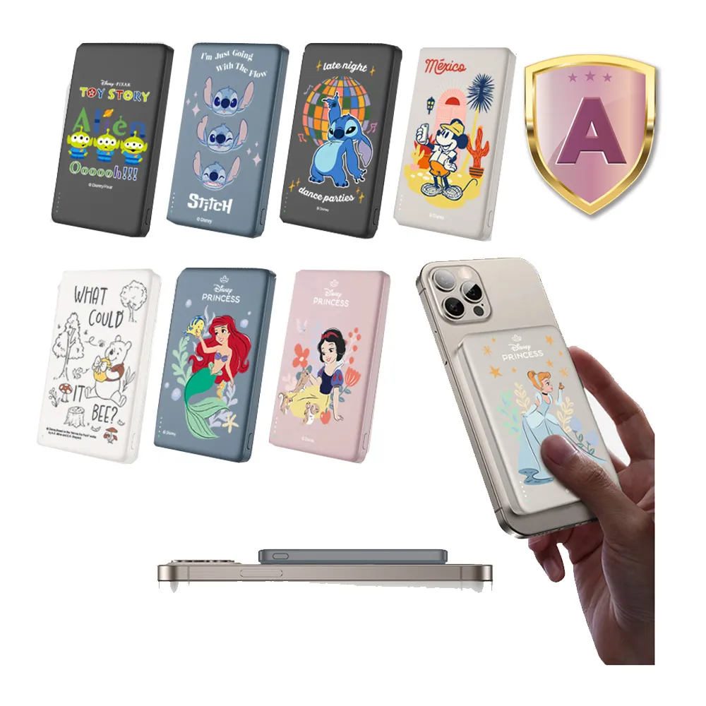 【Disney 迪士尼】20W 超薄磁吸無線充行動電源 5000mAh/P-159(米奇/三眼怪/維尼/小美人魚/灰姑娘/白雪公主)