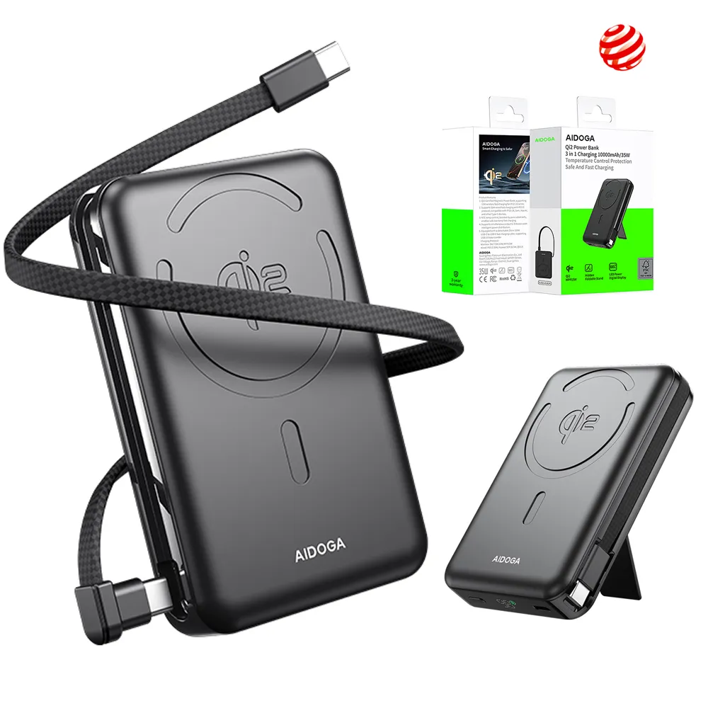 【AIDOGA】Qi2 10000mAh 磁吸無線充電行動電源支架PD雙向快充 Magsafe Wh/台灣BSMI/中國CCC+QRCode