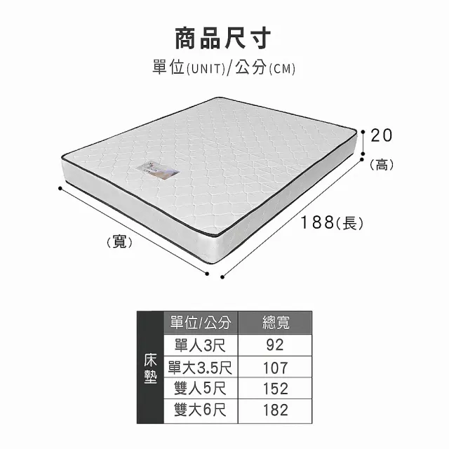 【ASSARI】雙人加大高彈力支撐獨立筒床墊6x6.2尺x20cm_悠眠