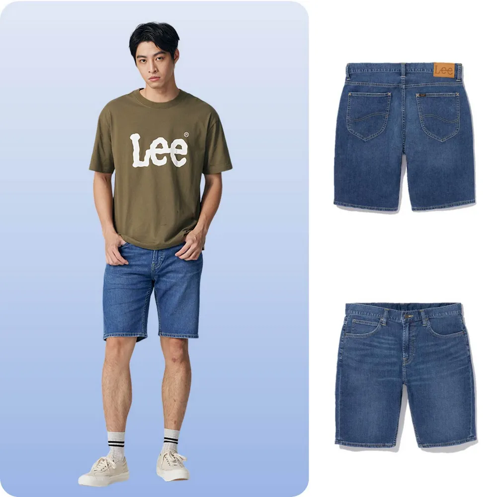 【Lee】男裝 牛仔短褲 / 涼感 902 五口袋貓鬚 中藍洗水 / Lites 輕磅系列(LB322005188)