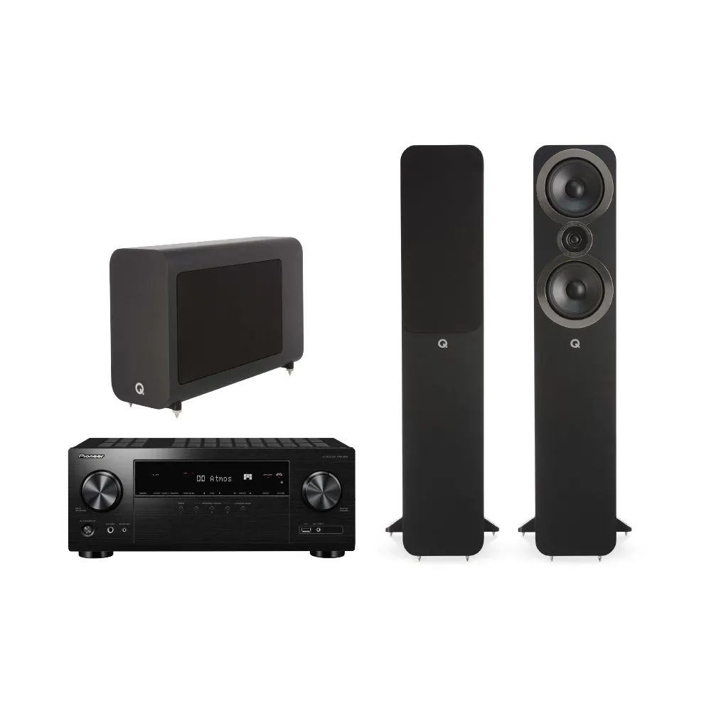 【Q Acoustics】黑色落地式喇叭+黑色重低音+AV環繞擴大機(3050i+3060s+VSX-935)