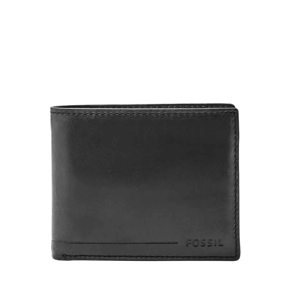 【FOSSIL】Allen 真皮可拆卡夾RFID防盜皮夾-黑色 SML1549001出國必備