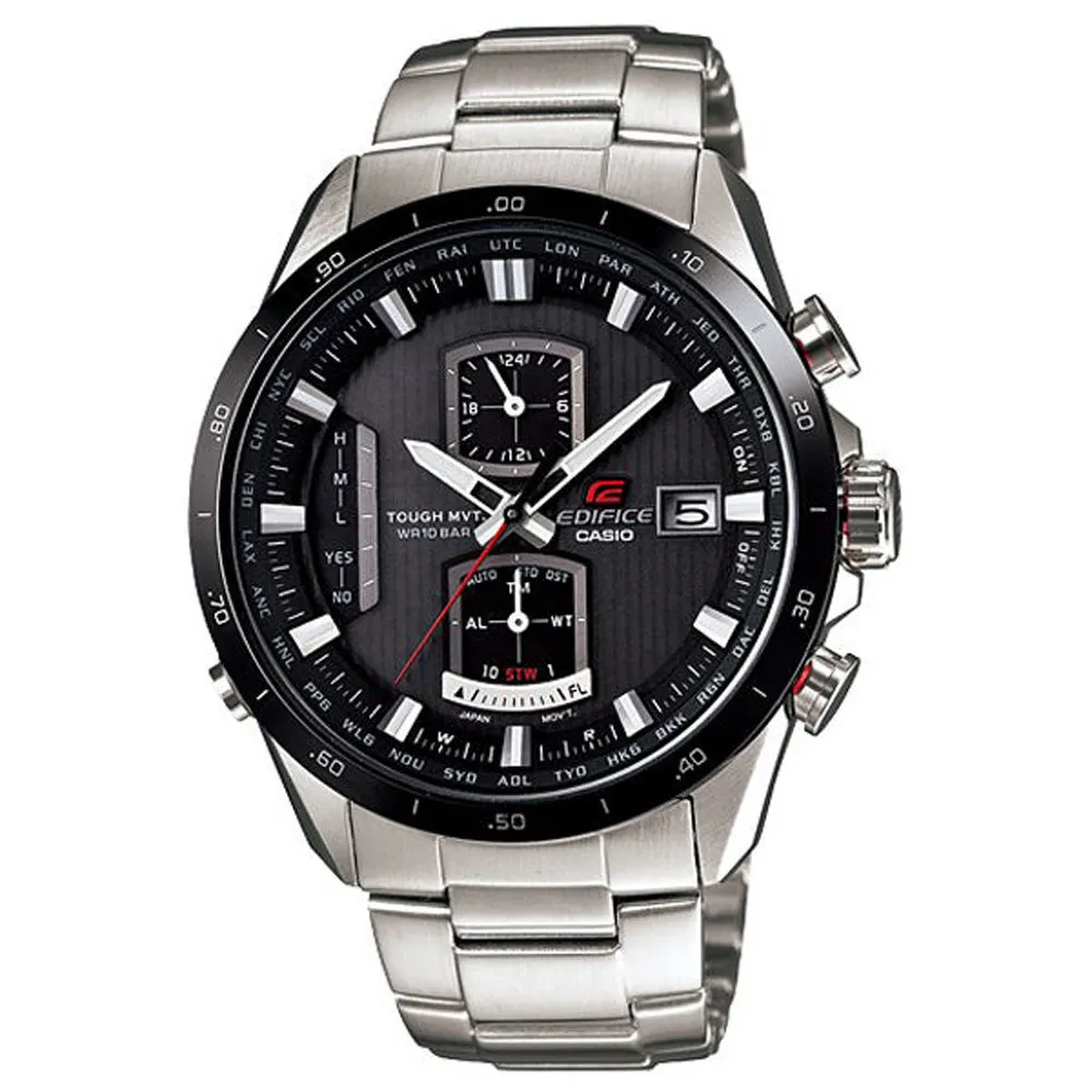 【CASIO】EDIFICE系列 終極元素太陽能電波運動錶(鋼帶-銀黑 EQW-A1110DB-1ADR)