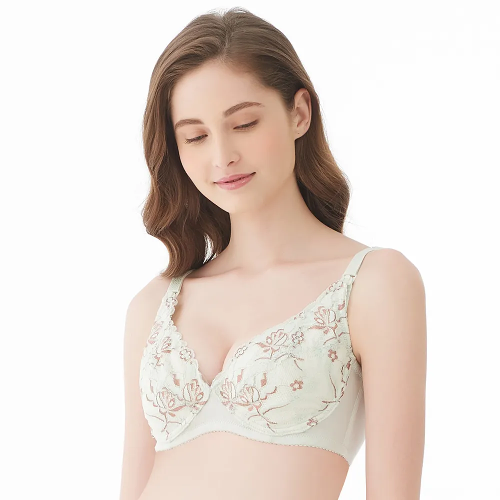 【Gennies 奇妮】哺乳內衣 沁涼蕾絲美型軟鋼圈內衣(綠)