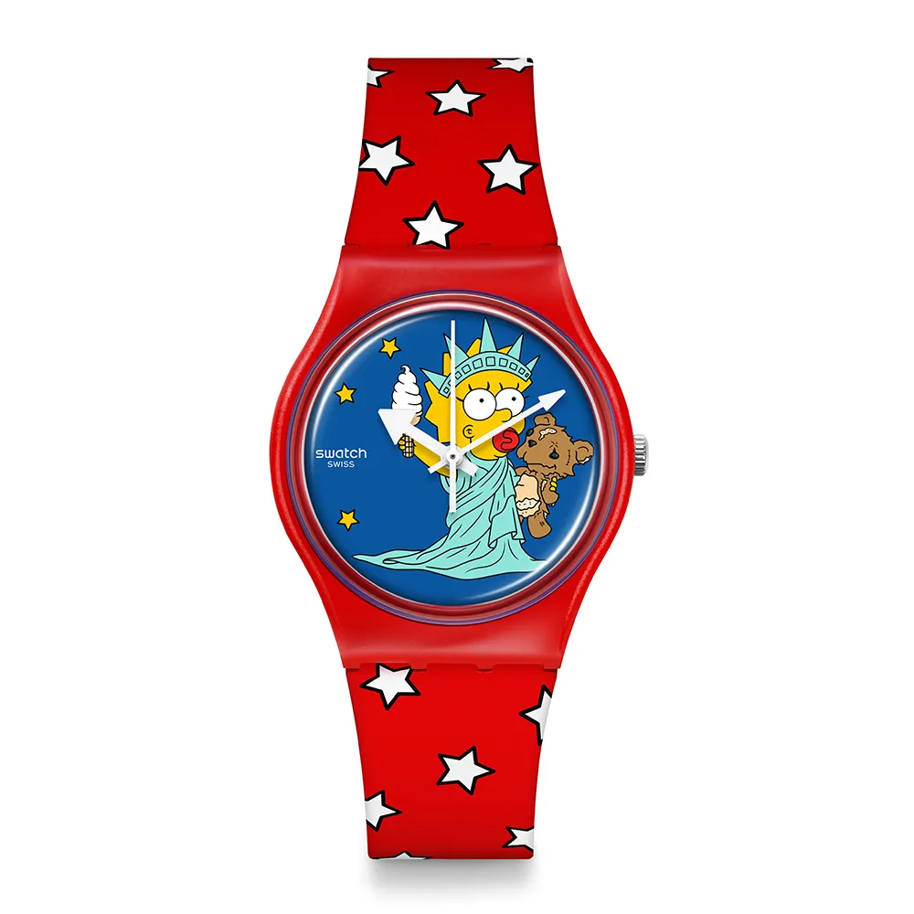 【SWATCH】LITTLE LADY LIBERTY 辛普森家庭/經典手錶/男錶/女錶/瑞士製造 SO28Z120(34mm)