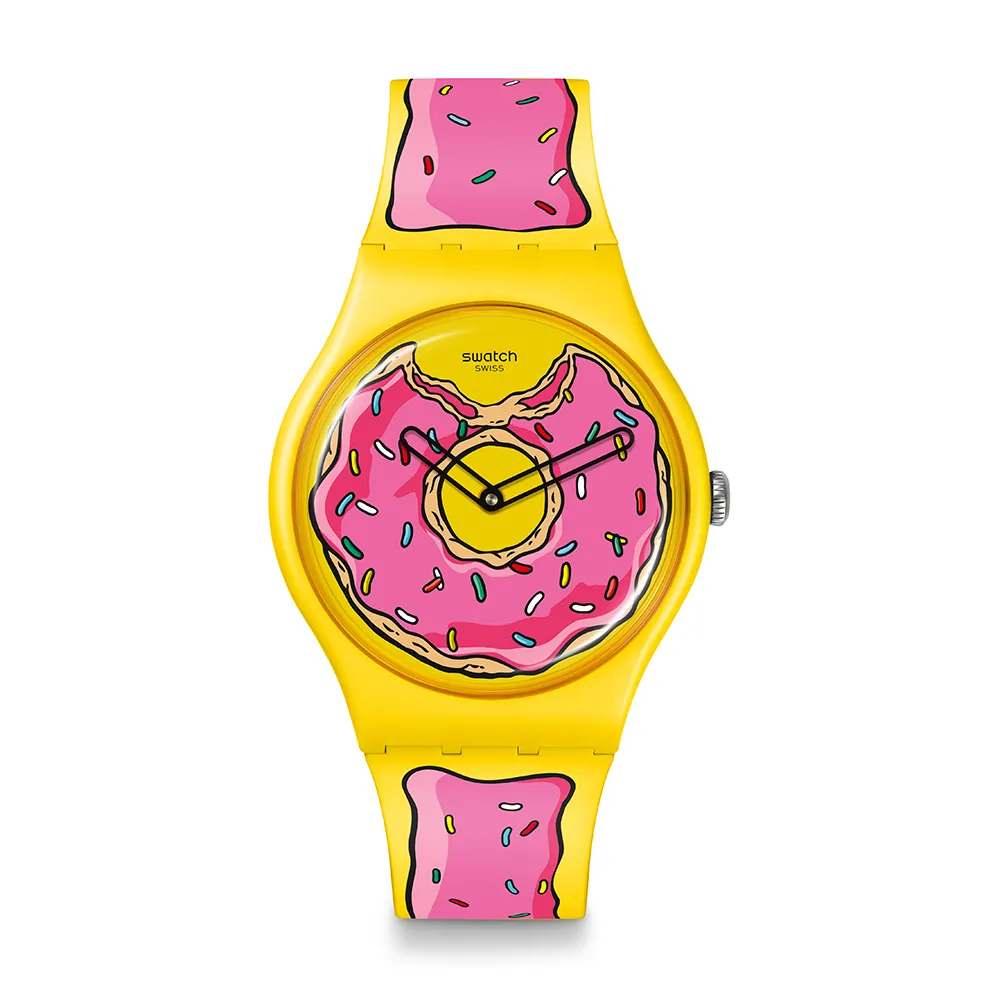 【SWATCH】SECONDS OF SWEETNESS 辛普森家庭/甜甜圈錶/經典手錶/男錶/女錶/瑞士製造 SO29Z134(41mm)