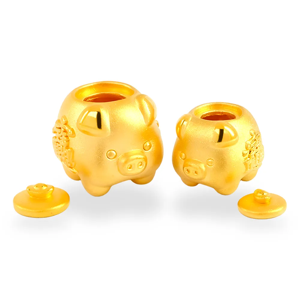 【福西珠寶】黃金擺件 小金豬黃金撲滿 可開蓋存入小金豆 附3顆金豆 黃金存錢筒 (金重1.42錢正負0.03錢)