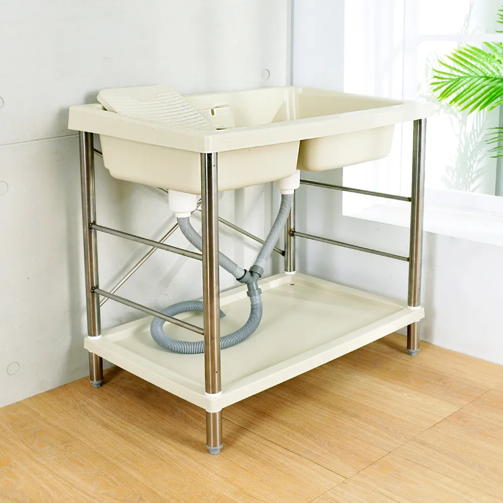 【LOGIS】雙槽面不鏽鋼腳洗手槽 85CM * 59CM(洗手台)