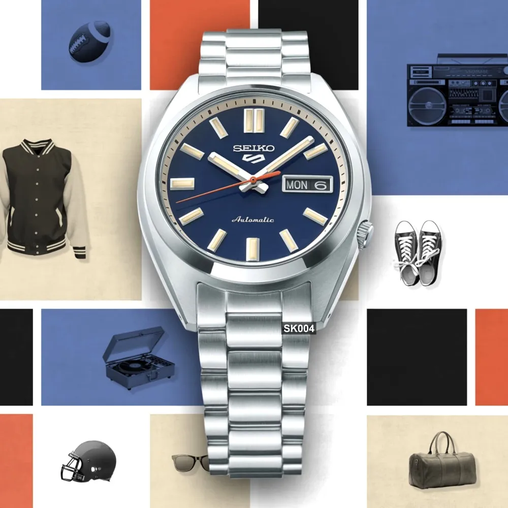 【SEIKO 精工】5 SPORTS系列 SNXS懷舊機械錶37.4㎜藍面款 SK004(SRPK87K1/4R36-15M0B)