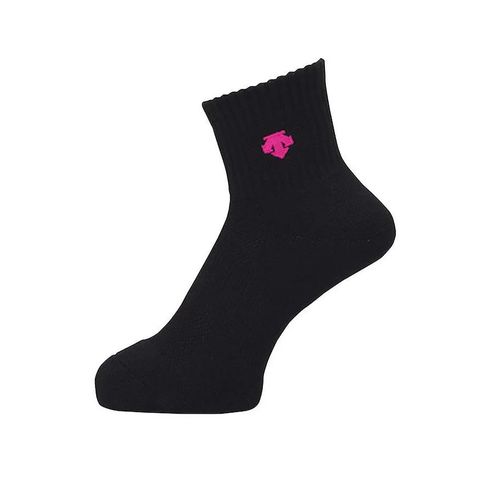 【DESCENTE】男女運動厚底短襪-日製 襪子 運動 訓練 迪桑特 黑桃紅(DVB-9640T-BMZ)