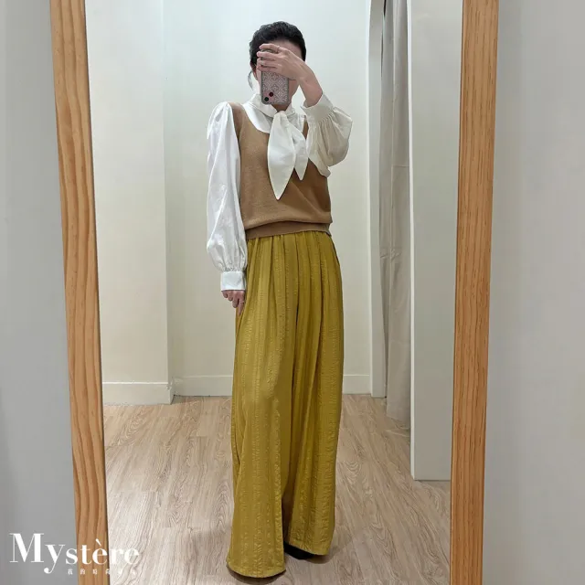 【my stere 我的時尚秘境】雙11 小千金☆綁帶假兩件針織上衣 兩色 針織衫 針織假兩件 綁帶上衣