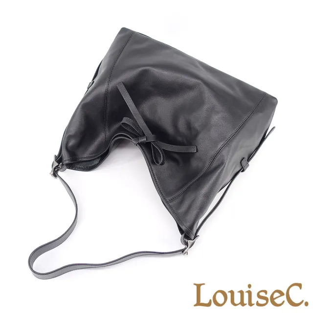 【LouiseC.】雙11 Tree House 中性牛皮 經典綁帶托特TOTE 側肩背斜背大真皮包 可拆式內袋 黑色 CC2388-05