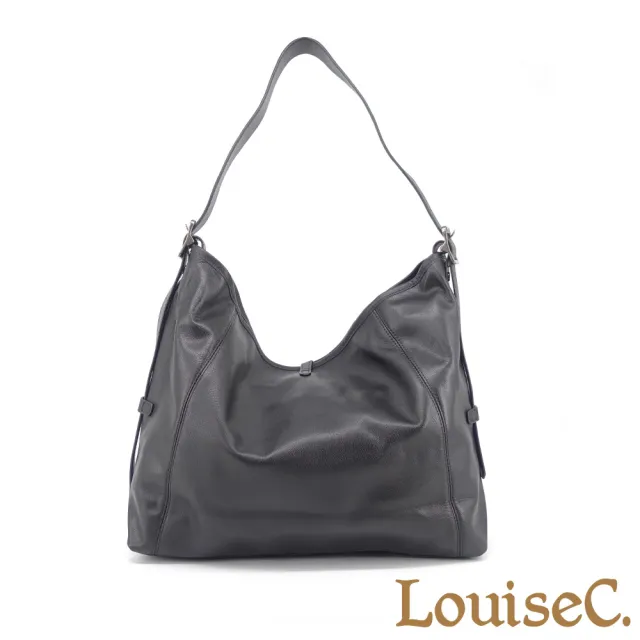 【LouiseC.】雙11 Tree House 中性牛皮 經典綁帶托特TOTE 側肩背斜背大真皮包 可拆式內袋 黑色 CC2388-05