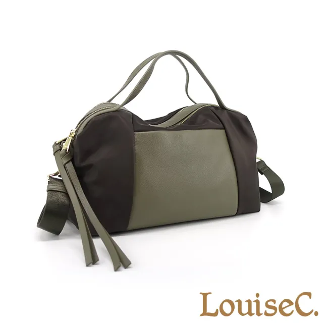 【LouiseC.】雙11 Tree House 輕盈尼龍 牛皮 雙分隔層前後插袋 手提斜背波士頓防水包 3色 CC25018