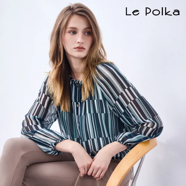 【Le Polka】幾何印花雪紡上衣-女