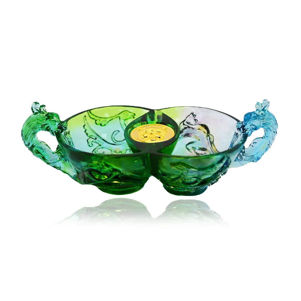 【金緻品】黃金琉璃擺件 雙聚寶盆 0.16錢(風水 居家 擋煞 招財進寶 聚寶 豐碩)