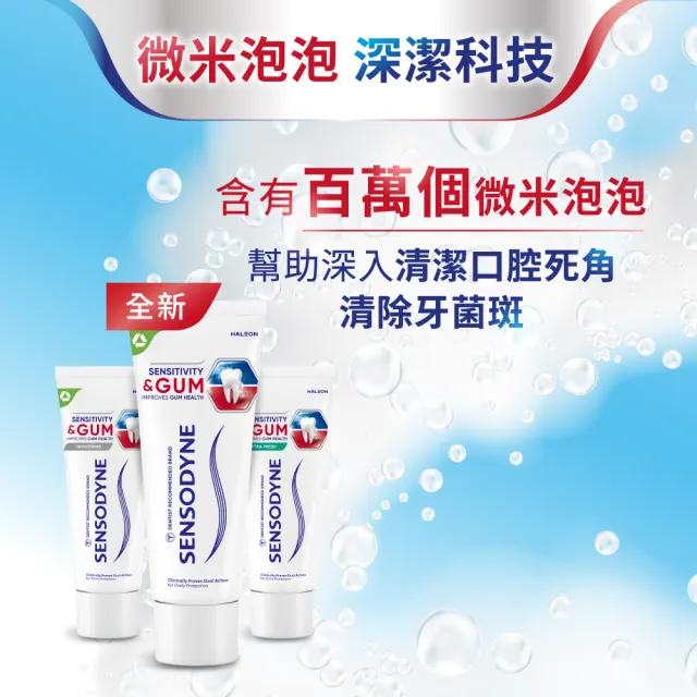 【SENSODYNE 舒酸定】進階護理 專業抗敏護齦牙膏100gX3入(原味/亮白配方/沁涼薄荷；對抗敏感/修護牙齦)