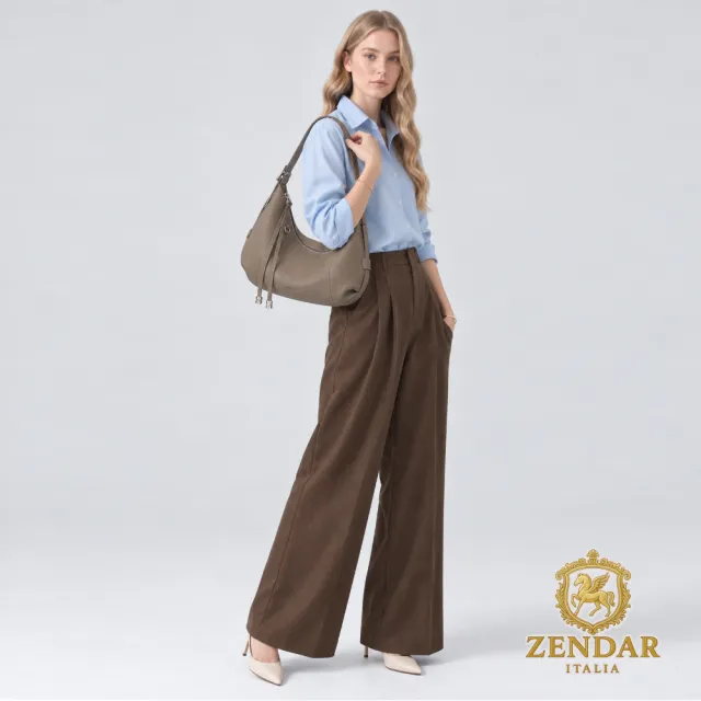【ZENDAR】台灣總代理 限量1折 頂級小牛皮手提包肩背包 夏娃系列 全新專櫃展示品(大象灰)