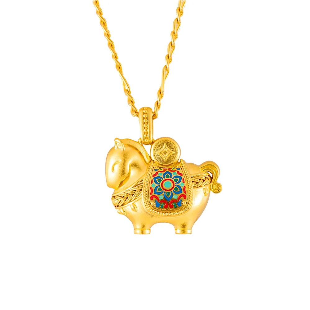 【Just Gold 鎮金店】金馬載財來-銅錢 黃金吊墜(不含鍊)