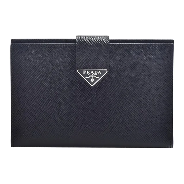 【PRADA 普拉達】經典三角鐵牌LOGO防刮牛皮護照夾(黑色)