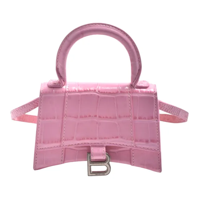 【Balenciaga 巴黎世家】Mini Hourglass Top Handle Bag光滑小牛皮沙漏包(甜美粉)