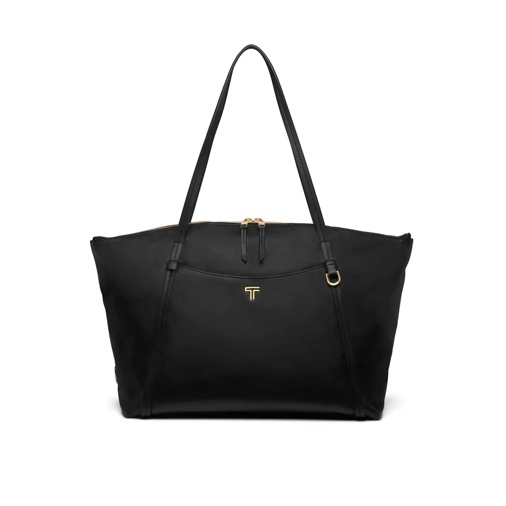 【TUMI】Voyageur Q Tote 都會時尚皮革托特包 - 黑/淡金