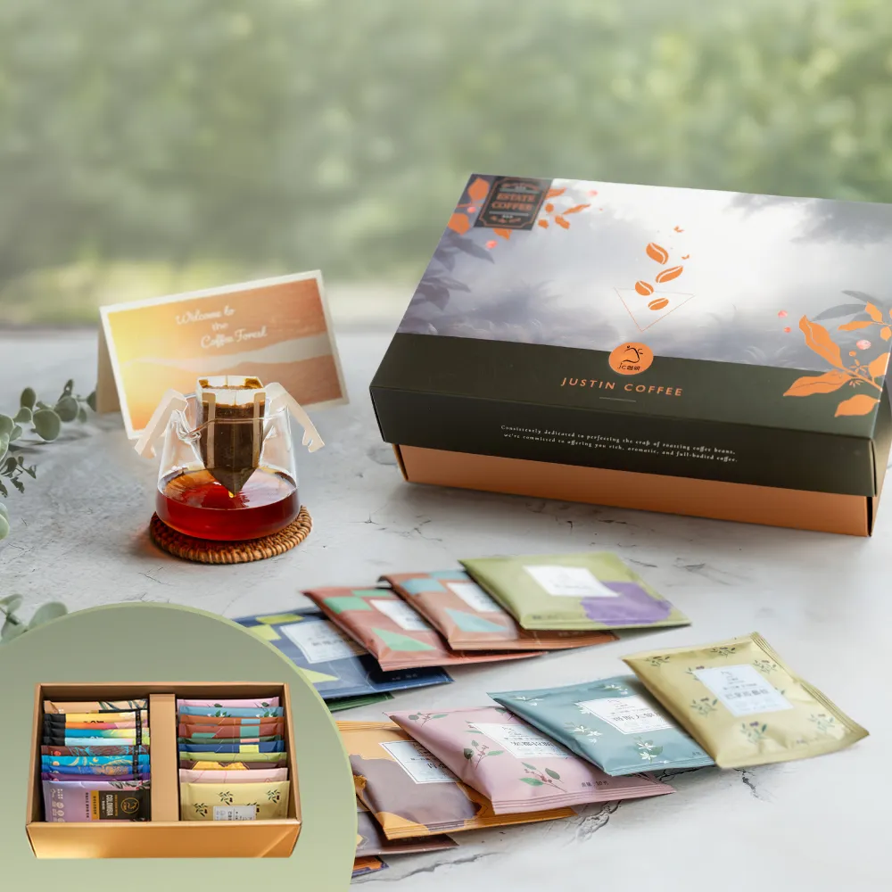 咖啡森林濾泡禮盒-二十個莊園綜合x5盒 (10gx20包/盒.共100包.附提袋及卡片.含巴拿馬藝妓)中秋禮盒;中秋送禮