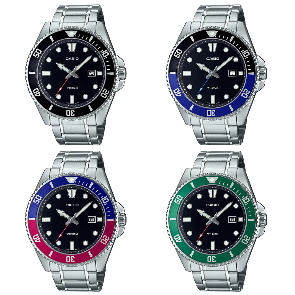 【CASIO 卡西歐】鋼帶款 槍魚系列200米潛水錶-4色可選 情人節 送禮(MDV-107D系列)