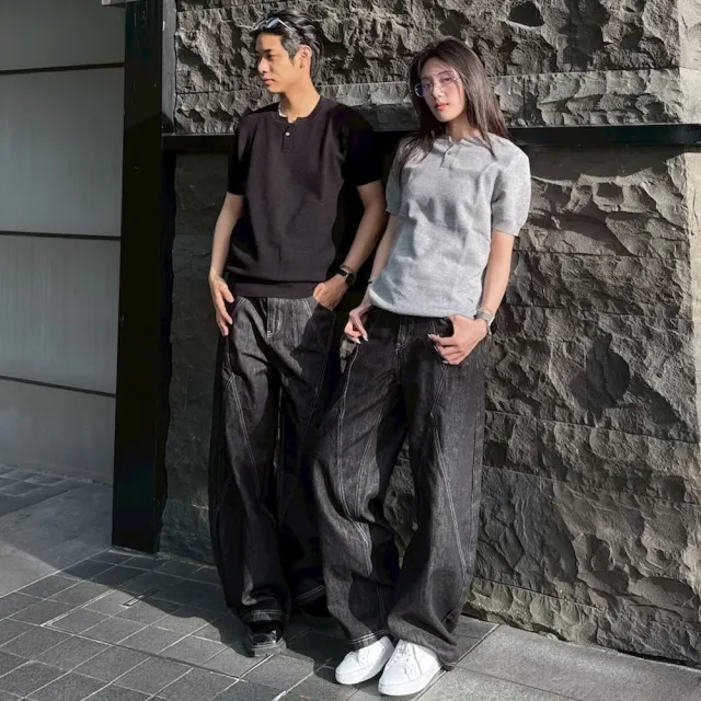 【AMERO】男女同款 亨利領 鬆餅格上衣共四色