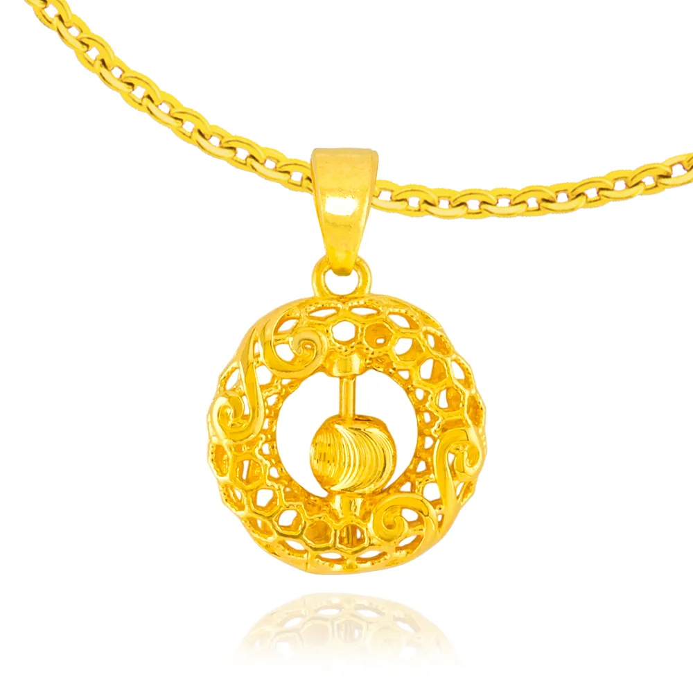 【金緻品】黃金墜子 幸福迴圈 0.55錢(5G工藝 純金墜飾 簍空 刻花 金圈 藤蔓 雙圈 海浪 貓眼金珠)