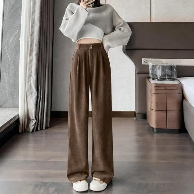 【LANNI 藍尼】★雙扣垂墜闊腿直筒褲(女裝/長褲/寬褲/休閒/百搭/日系/通勤)