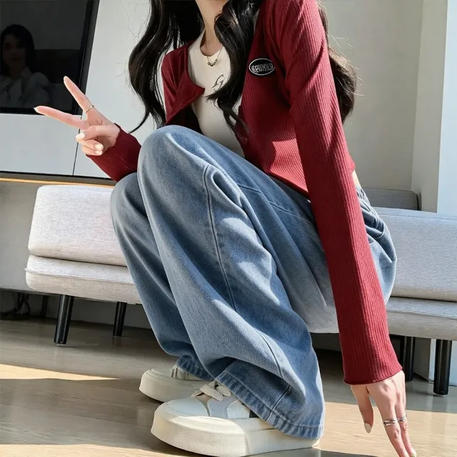 【LANNI 藍尼】★高腰直筒闊腿牛仔褲(女裝/長褲/休閒/百搭/日系/通勤)