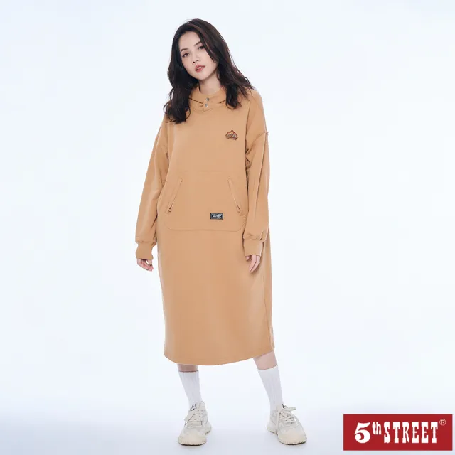【5th STREET】雙11 女裝休閒連帽衛衣長洋裝 橘色