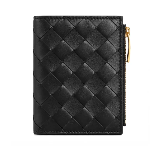 【BOTTEGA VENETA 寶緹嘉】經典編織小羊皮雙折零錢夾(黑色)