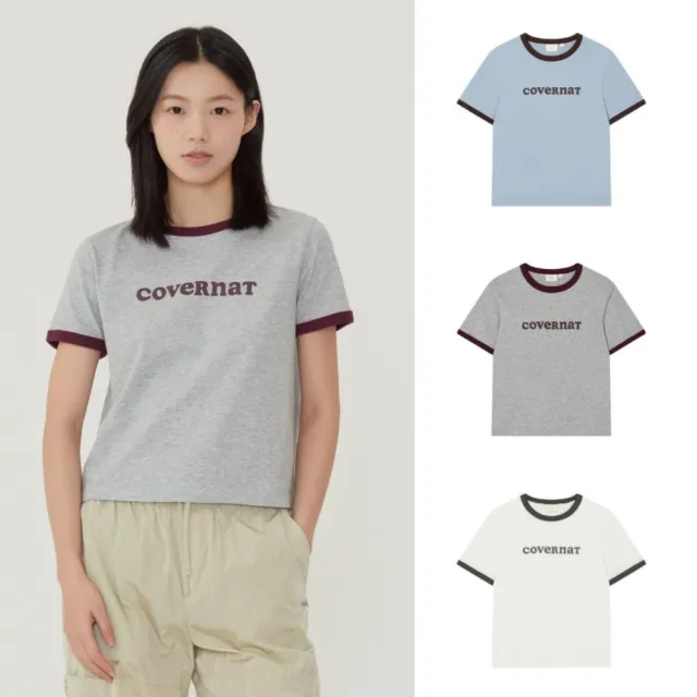 【COVERNAT】女款Logo滾邊T恤(WMS短袖上衣 霧藍/象牙白/混灰色)