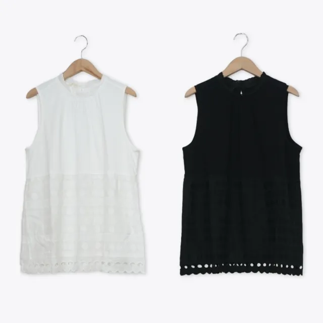 【MOSS CLUB】蕾絲剪接內搭背心上衣 黑 白(魅力商品)