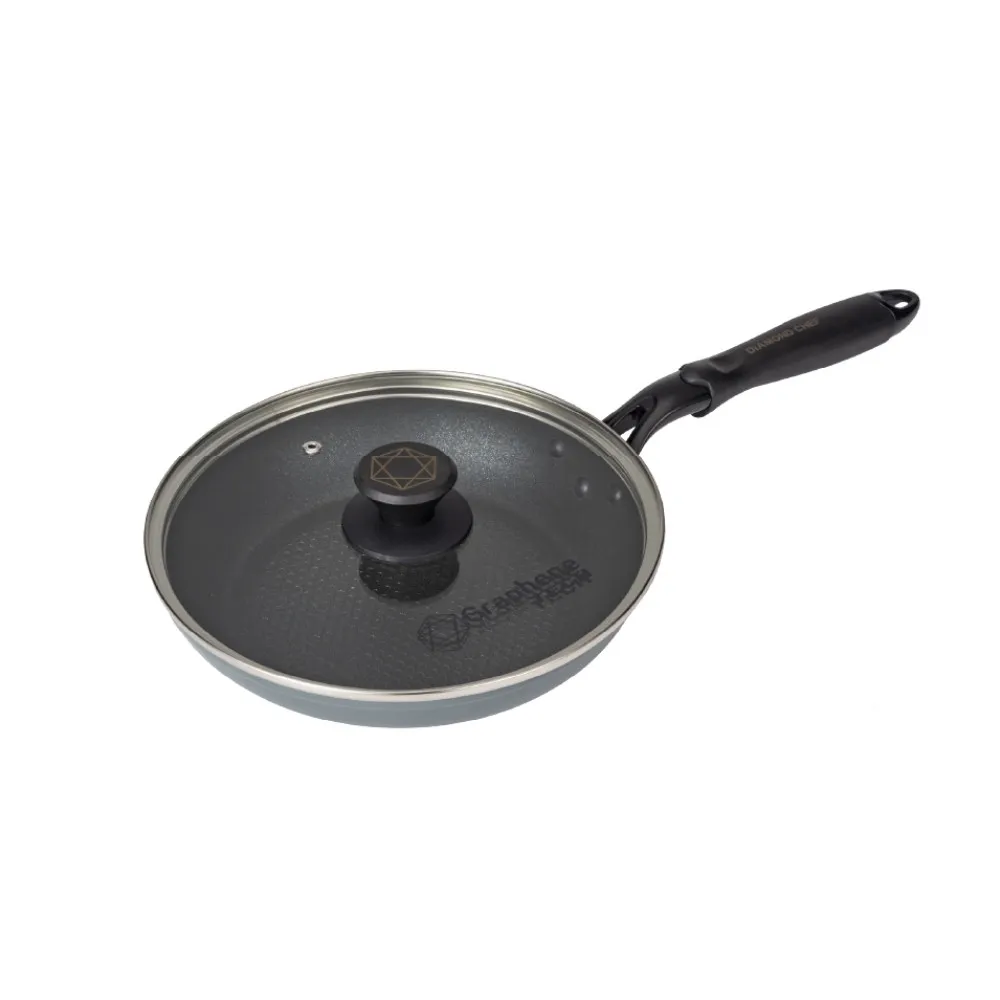 【DIAMOND CHEF】黑金石墨烯不沾鍋平底鍋24cm(含蓋/IH爐可用/平煎鍋)