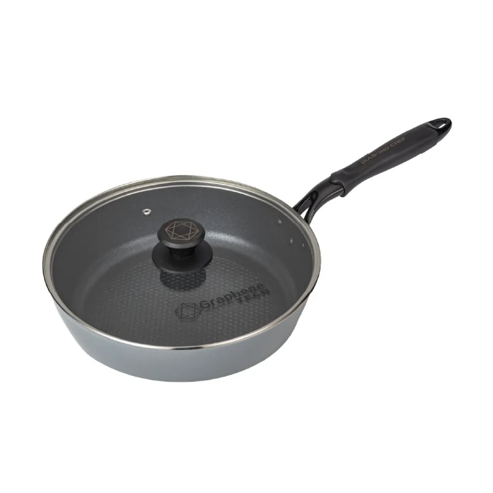 【DIAMOND CHEF】黑金石墨烯不沾鍋深平底鍋28cm(含蓋/IH爐可用/深煎鍋)