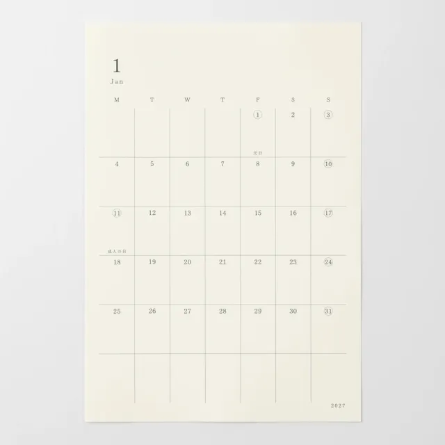 【MIDORI】《2027 年 MD Calendar 月曆貼紙》L size
