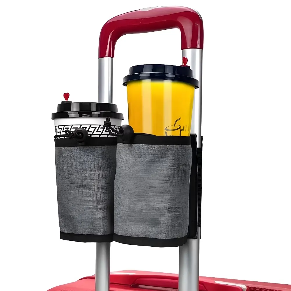 行李箱拉桿飲料收納袋(防水儲物袋 飲料杯套 出國必備 雙杯飲料架 飲料杯架 旅行配件 登機)