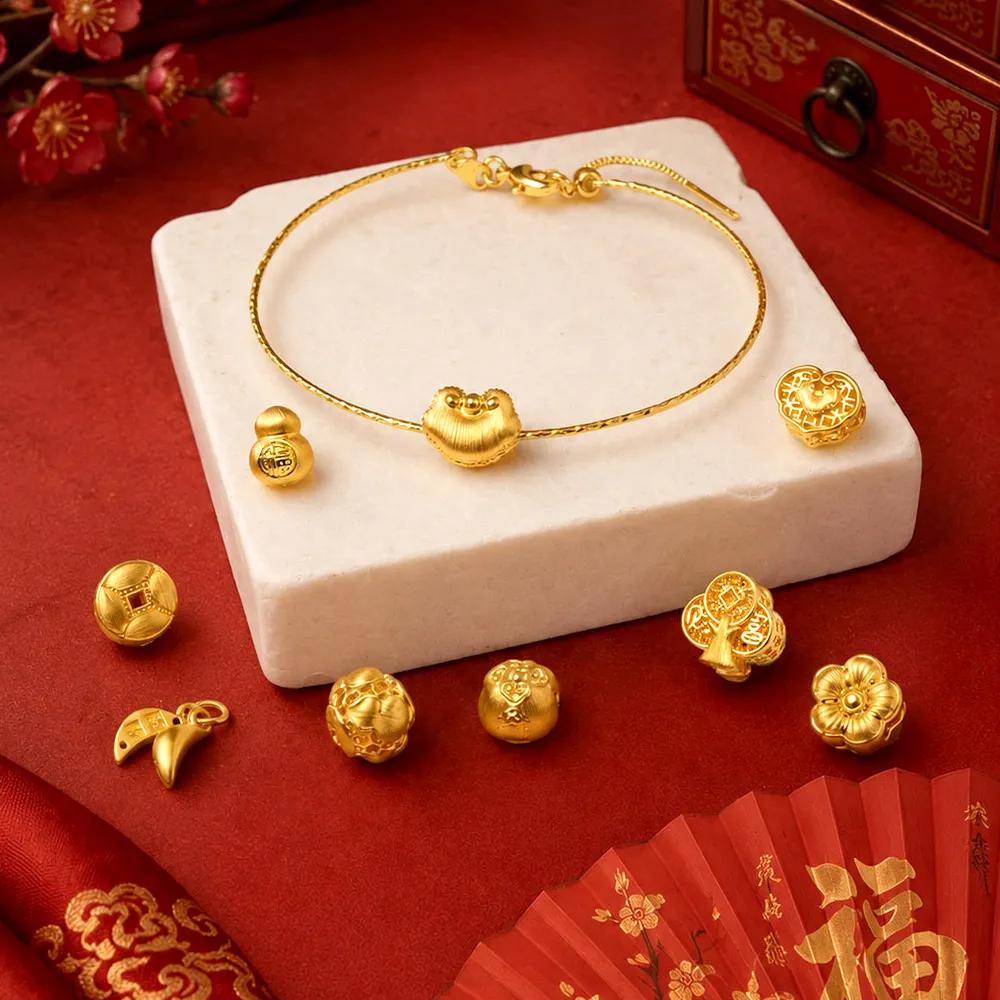 【GJS 金敬順】黃金串飾 硬金 髮絲紋 招財平安 多選(金重:0.10錢/+-0.03錢)