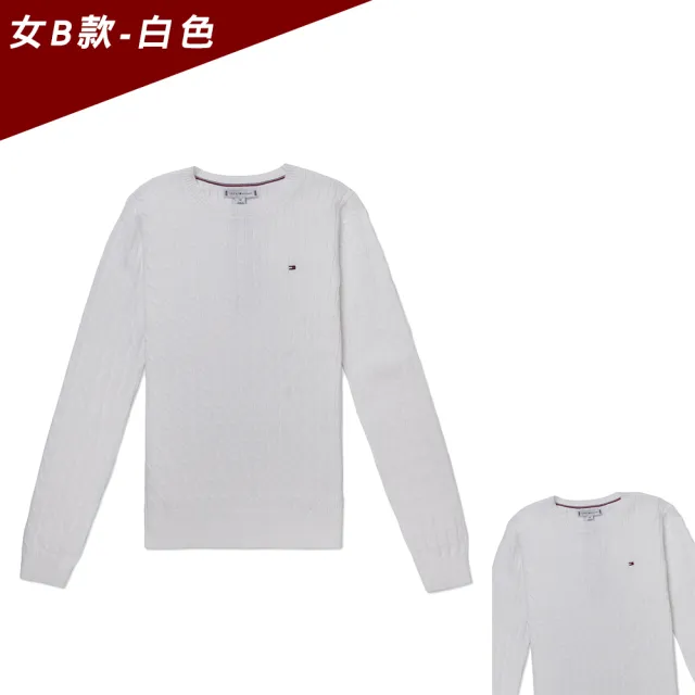 【TOMMY HILFIGER】TOMMY 經典圓領刺繡小LOGO麻花針織毛衣 上衣-女-多色選(平輸品/秋冬保暖舒適)